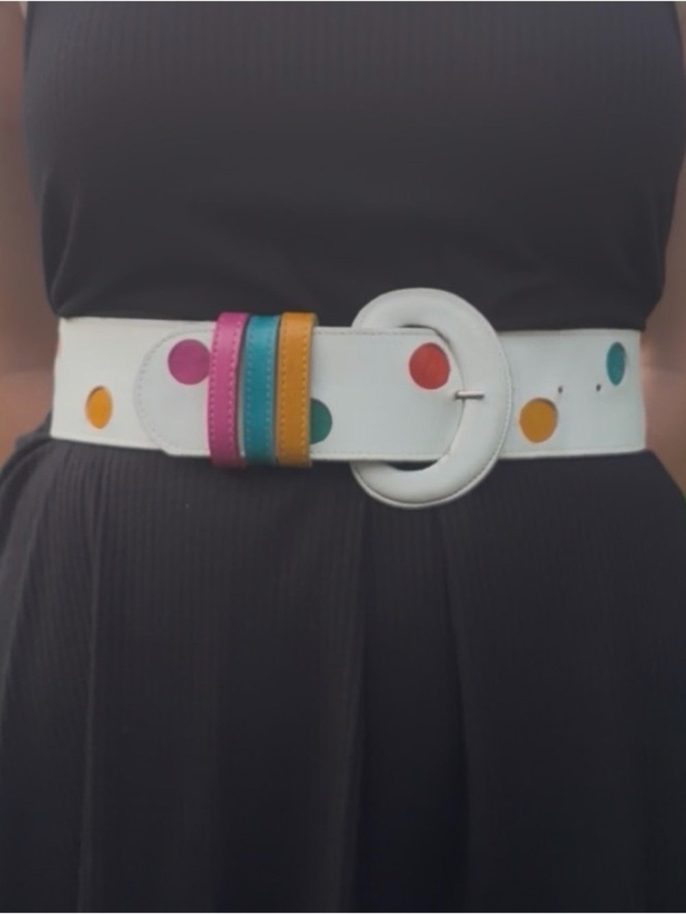 White Leather Belt with Multicolor Loops